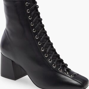 Black Leather Lace-Up Ankle Boots